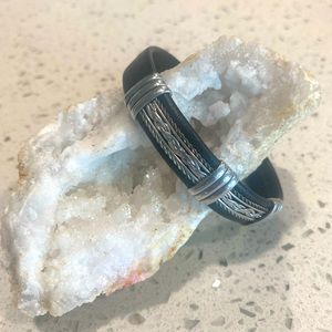 Southwest leather and sterling silver cuff bracelet